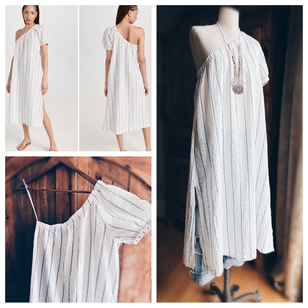 Madewell Seersucker Midi Dress One Shoulder Striped Small NWT - Picture 10 of 16